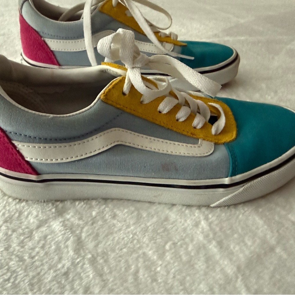 Vans Old Skool Color Block Blue Teal Yellow Magenta Sneakers 7.5 - Picture 2 of 9